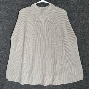 J. Jill New Cream Grey Ribbed Knit Neck Poncho Cape Sweater One Sz